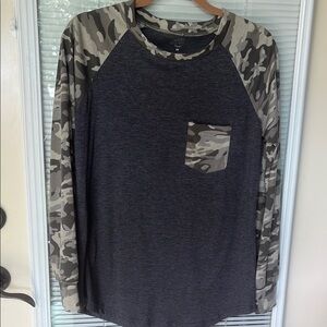 Tickled Teal Camo and Gray Long Sleeve Tee